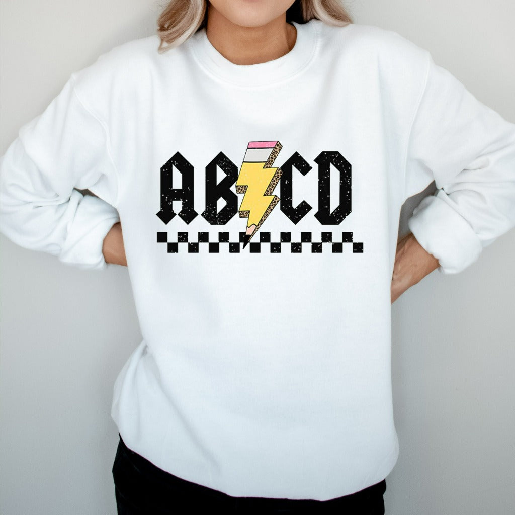 ABCD Teacher Sweatshirt, Teacher Crewneck, Teacher Shirts, Teacher Pullover Sweater, Back to School, Teacher Appreciation Gift, Rock n Roll