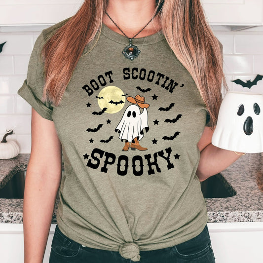 Boot Scootin Spooky Shirt, Cute Spooky TShirt, Halloween Gift, Halloween Graphic Tee, Cowboy Ghost Shirt, Western Halloween Shirt