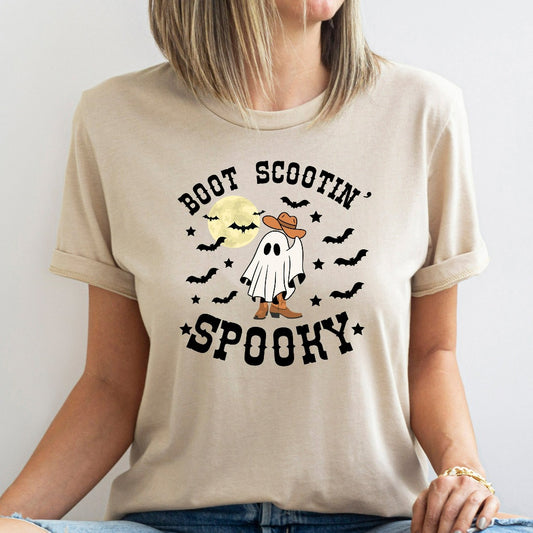 Boot Scootin Spooky Shirt, Cute Spooky TShirt, Halloween Gift, Halloween Graphic Tee, Cowboy Ghost Shirt, Western Halloween Shirt