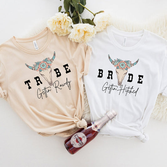 Getting Hitched Rowdy Shirt, Western Bachelorette Party Favors, Wedding Gifts, Country Bachelorette Shirt, Team Bride Shirt, Bride Tribe