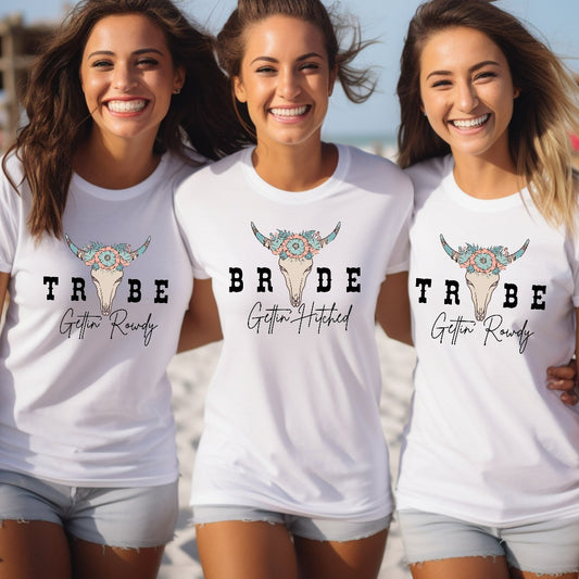 Getting Hitched Rowdy Shirt, Western Bachelorette Party Favors, Wedding Gifts, Country Bachelorette Shirt, Team Bride Shirt, Bride Tribe