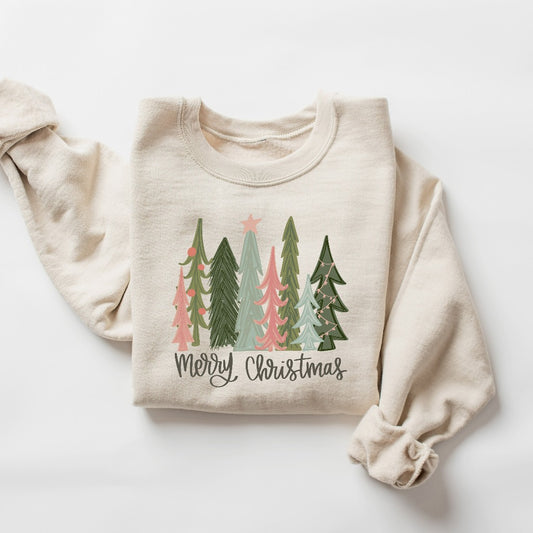 Merry Christmas Tree Sweatshirt, Merry & Bright Christmas Sweatshirt, Holiday Sweater, Womens Holiday Shirt, Winter Shirt, Christmas Gift