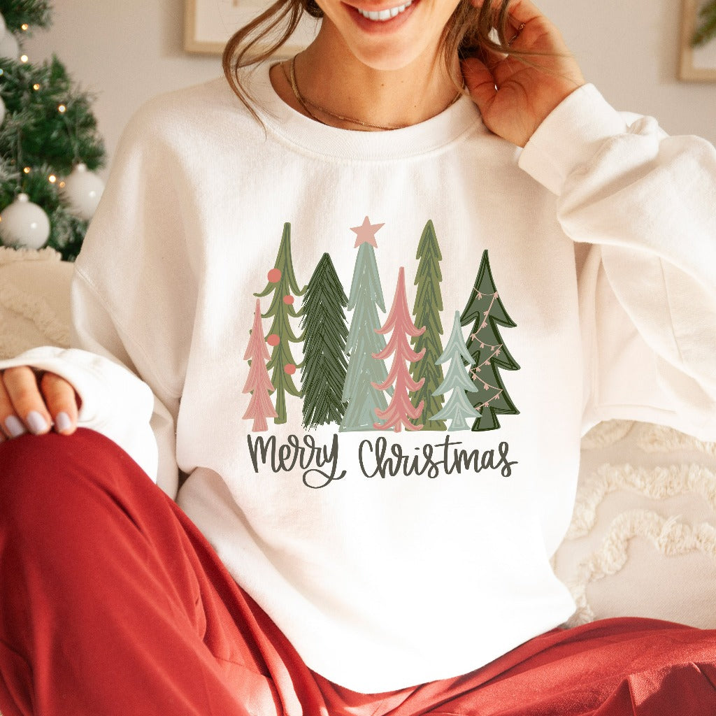 Merry Christmas Tree Sweatshirt, Merry & Bright Christmas Sweatshirt, Holiday Sweater, Womens Holiday Shirt, Winter Shirt, Christmas Gift