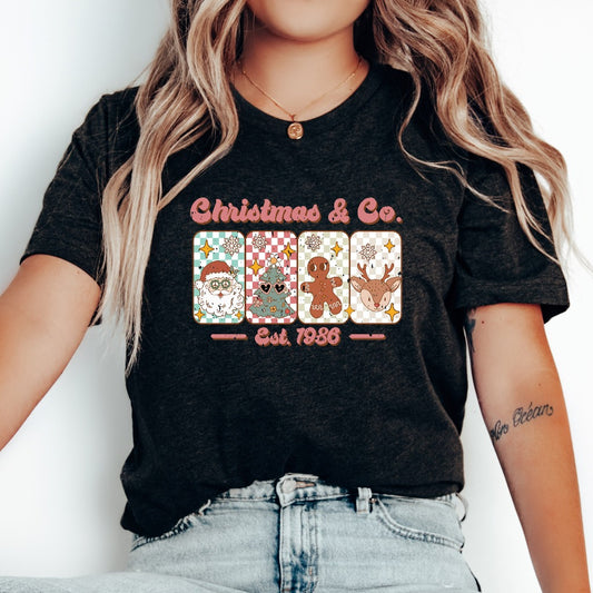 Retro Christmas and Company Shirt, Cute Xmas Tree TShirt, Vintage Christmas Graphic Tee, Groovy Santa Reindeer Shirt, Christmas Gift for Her