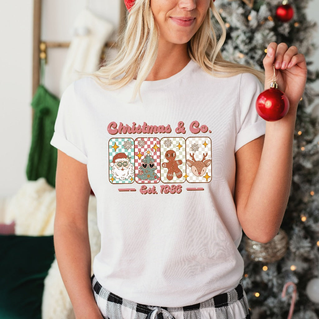 Retro Christmas and Company Shirt, Cute Xmas Tree TShirt, Vintage Christmas Graphic Tee, Groovy Santa Reindeer Shirt, Christmas Gift for Her