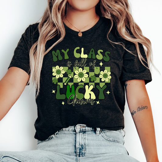St Patricks Day Teacher Shirt, My Class is Full of Lucky Charms TShirt, St Paddys Graphic Tee, Kindergarten Elementary Teacher Shirts Gift
