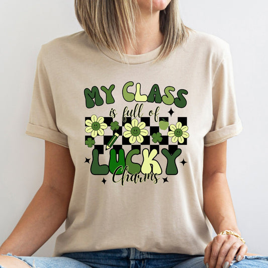 St Patricks Day Teacher Shirt, My Class is Full of Lucky Charms TShirt, St Paddys Graphic Tee, Kindergarten Elementary Teacher Shirts Gift