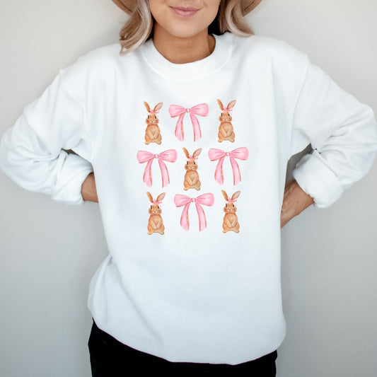 Coquette Bunny Sweatshirt, Easter Bunny Crewneck, Easter Sweater, Pink Bows Easter Shirt, Cute Easter Hoodie, Girly Easter Gift for Her