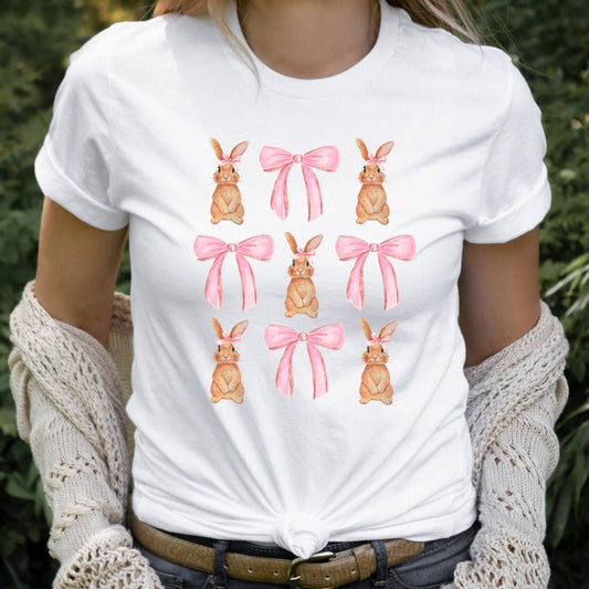 Coquette Bunny Shirt, Easter Bunny TShirt, Easter Graphic Tee, Pink Bows Easter Shirt, Cute Easter Tee, Girly Easter Shirt, Easter Gift