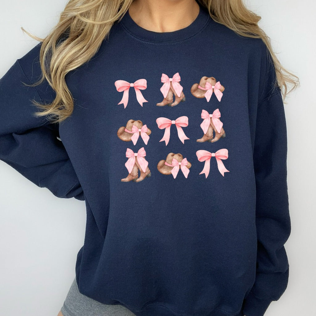Pink Cowgirl Sweatshirt, Coquette Cowgirl Crewneck, Girly Cowgirl Sweater, Coquette Bow Shirt, Western Coquette Aesthetic T Shirt Gift