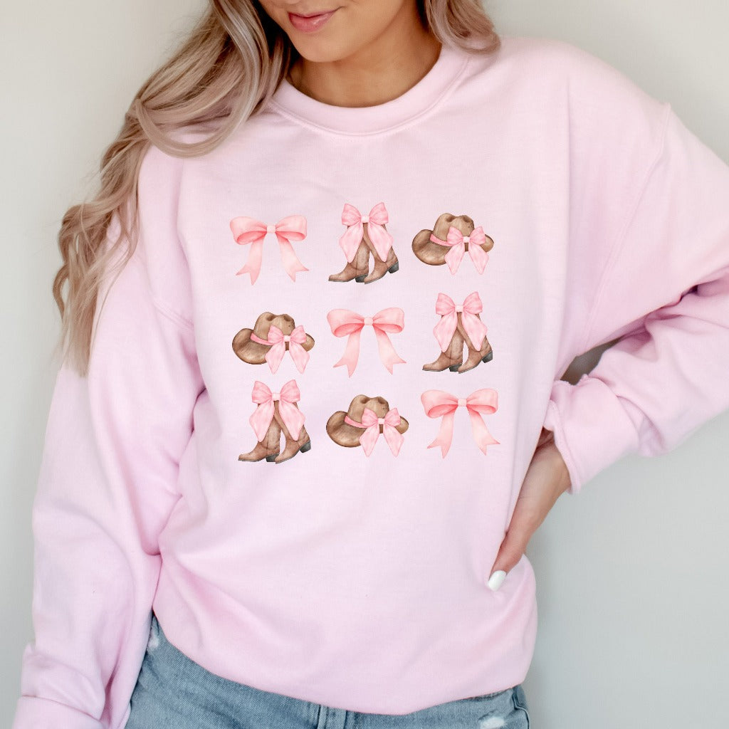 Pink Cowgirl Sweatshirt, Coquette Cowgirl Crewneck, Girly Cowgirl Sweater, Coquette Bow Shirt, Western Coquette Aesthetic T Shirt Gift