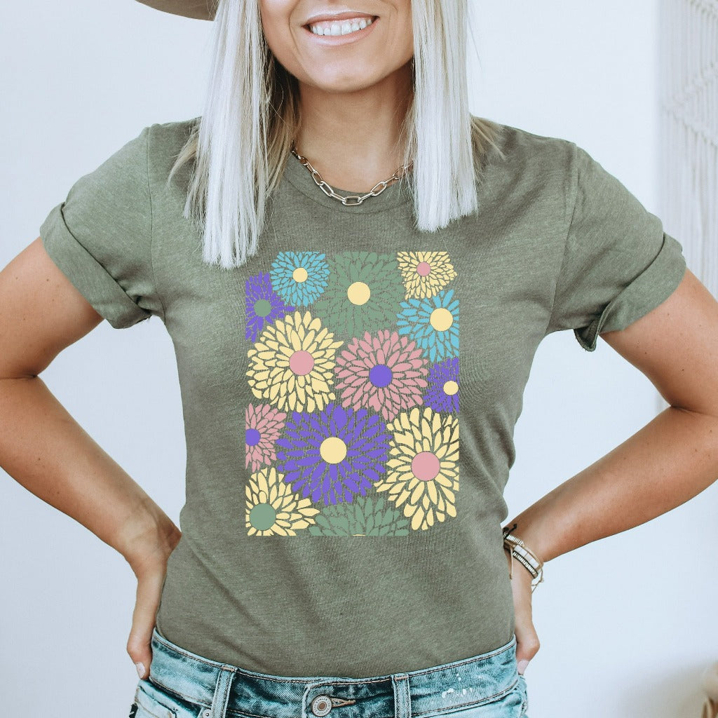 Flowers Shirt, Boho Wildflowers Floral Nature TShirt, Dahlia's Graphic Tee, Vintage Abstract Dahlia Flowers Gift, Retro Wildflower T-Shirt