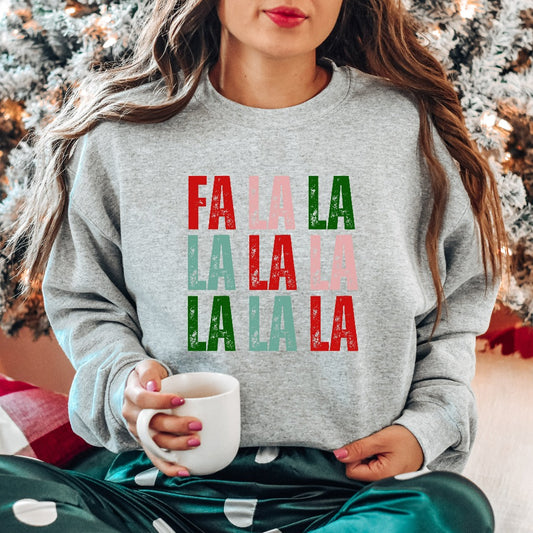 Fa La La La La Christmas Sweatshirt, Women's Holiday Crewneck, Men's Holiday Shirt, Red & Green Holiday Sweater, Fun Christmas Shirt