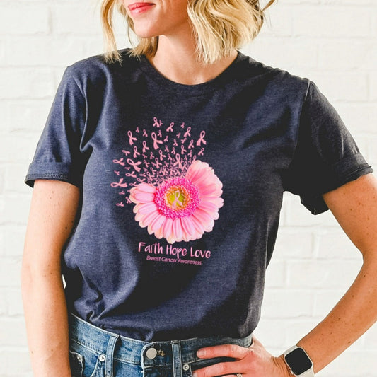 Breast Cancer Awareness Shirt, In October We Wear Pink TShirt, Faith Hope Love Graphic Tee, Breast Cancer Gifts, Breast Cancer Month