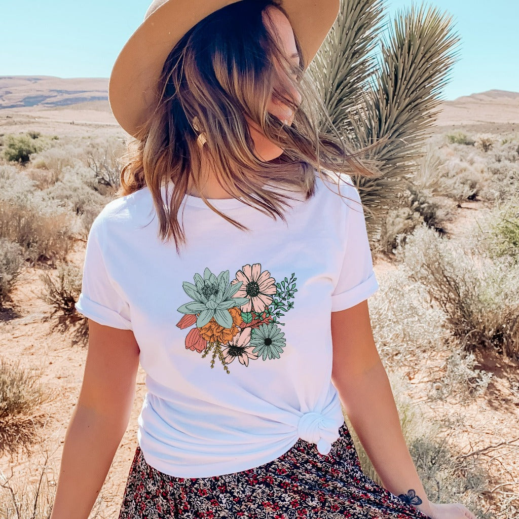 Floral Bouquet Shirt, Boho Flowers TShirt, Festival Graphic Tee, Vintage Botanical Flowers Gift, Retro Wildflower T-Shirt, Gift for Mom