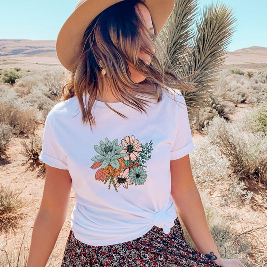 Floral Bouquet Shirt, Boho Flowers TShirt, Festival Graphic Tee, Vintage Botanical Flowers Gift, Retro Wildflower T-Shirt, Gift for Mom
