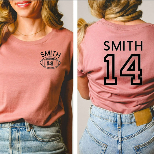 Custom Football Mom Shirt, Personalized Football TShirt, Game Day Football Mama Graphic Tee, Custom Name and Number Football Fan Shirt