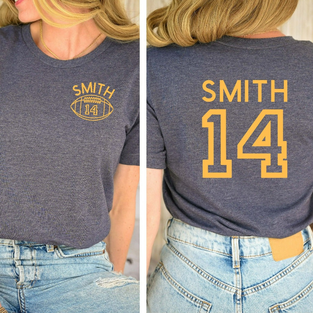 Custom Football Mom Shirt, Personalized Football TShirt, Game Day Football Mama Graphic Tee, Custom Name and Number Football Fan Shirt