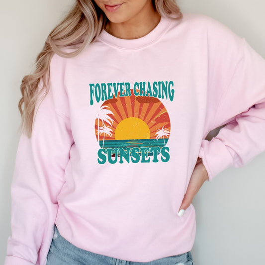 Forever Chasing Sunsets Sweatshirt, Beach Coverup Crewneck, Trendy Aesthetic Hoodie, Gift for Beach Lover, Summer Vacation Shirt, Palm Trees