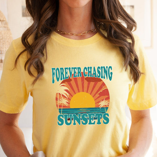 Forever Chasing Sunsets Shirt, Beach Coverup TShirt, Trendy Aesthetic Graphic Tee, Gift for Beach Lover, Summer Vacation Shirt, Palm Trees