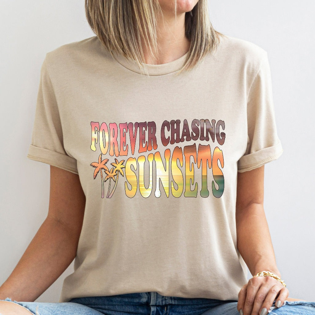 Forever Chasing Sunsets Shirt, Beach Coverup TShirt, Trendy Aesthetic Graphic Tee, Gift for Beach Lover, Summer Vacation Shirt, Palm Trees