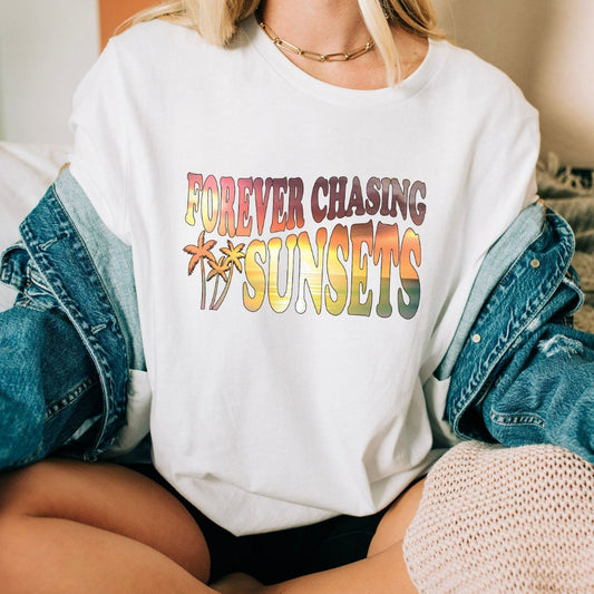 Forever Chasing Sunsets Shirt, Beach Coverup TShirt, Trendy Aesthetic Graphic Tee, Gift for Beach Lover, Summer Vacation Shirt, Palm Trees