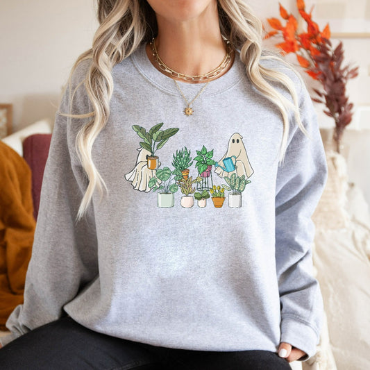 Ghost Plant Lady Sweatshirt, Ghost Plant Shirt, Halloween Plants Sweatshirt, Halloween Ghost Sweatshirt, Halloween Gift for Plant Lovers