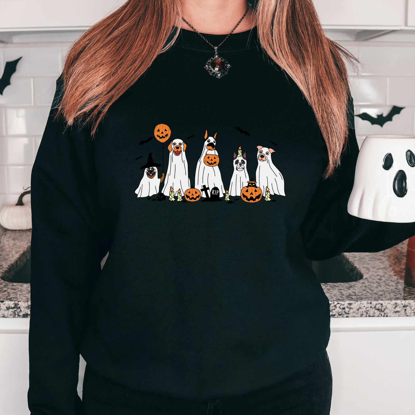 Ghost Dog Halloween Sweatshirt – Cute Spooky Dog Lover Fall Pullover