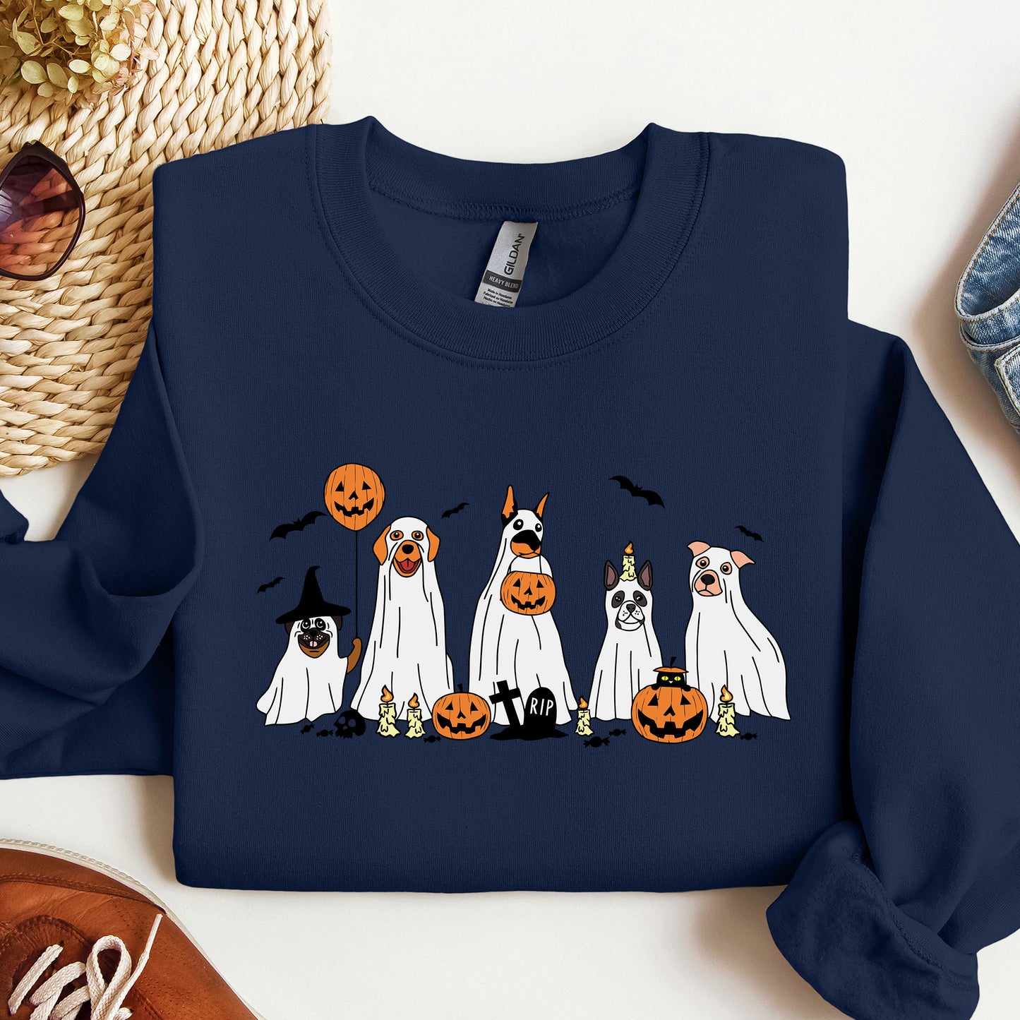 Ghost Dog Halloween Sweatshirt – Cute Spooky Dog Lover Fall Pullover