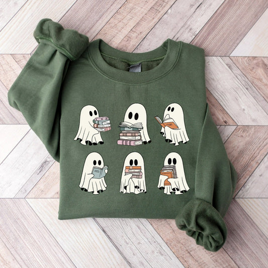 Ghost Reading Books Sweatshirt, Bookish Halloween Crewneck, Gift for Librarian Sweater, Funny Ghost Reading Shirt, Librarian Sweatshirt