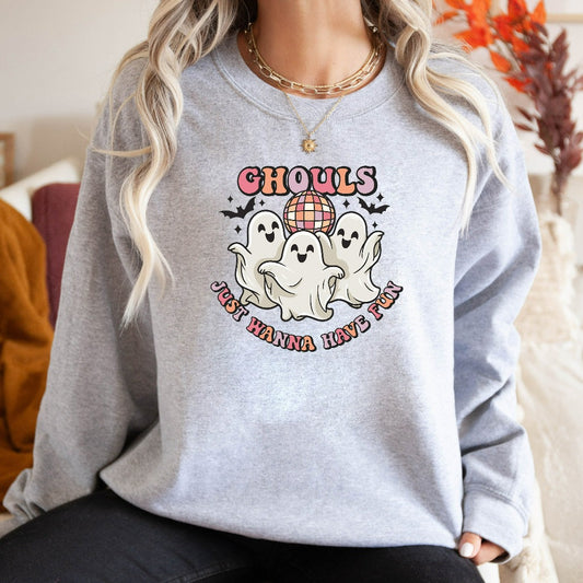 Ghouls Just Wanna Have Fun Sweatshirt, Halloween Crewneck, Retro Halloween Sweater, Funny Halloween Party Shirts, Disco Ghosts Shirt