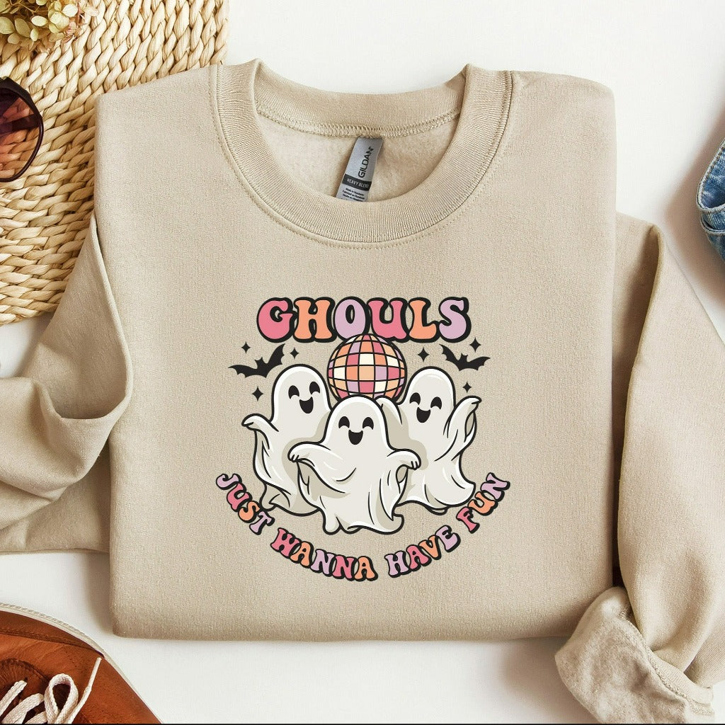 Ghouls Just Wanna Have Fun Sweatshirt, Halloween Crewneck, Retro Halloween Sweater, Funny Halloween Party Shirts, Disco Ghosts Shirt