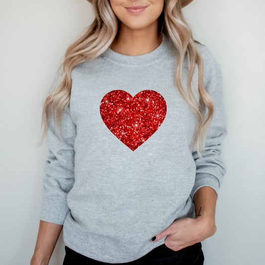 Valentine Glitter Heart Sweatshirt, Womens Cute Valentine Crewneck, Cozy Love Hoodie, Sparkly Valentine Sweater, Valentine Gift for Her