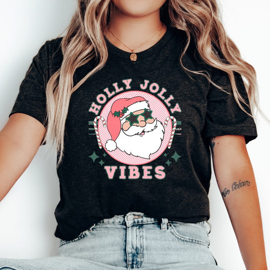 Holly Jolly Vibes Retro Christmas Shirt, Holly Jolly TShirt, Vintage Christmas Graphic Tee, Vintage Groovy Holly Jolly Shirt, Christmas Gift