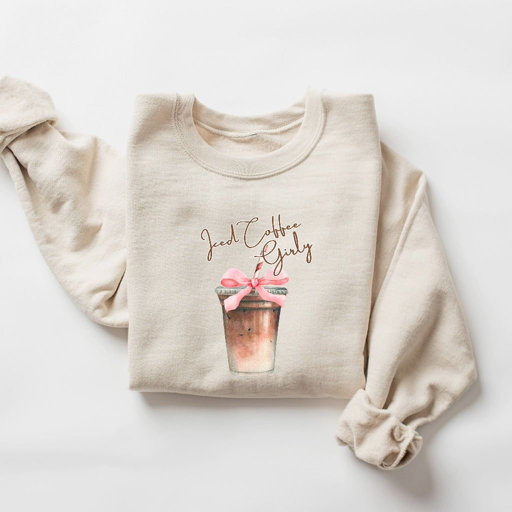 Iced Coffee Girly Sweatshirt, Iced Coffee Girl Crewneck, Coquette Coffee Shirt, Coquette Clothing, Coffee Lover Gift, Pink Bow Iced Coffee