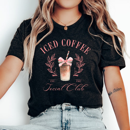 Iced Coffee Social Club Shirt, Coffee Lovers TShirt, Caffeine Addict Graphic Tee, Coquette Aesthetic Coffee Shirt, Gift for Coffee Lover