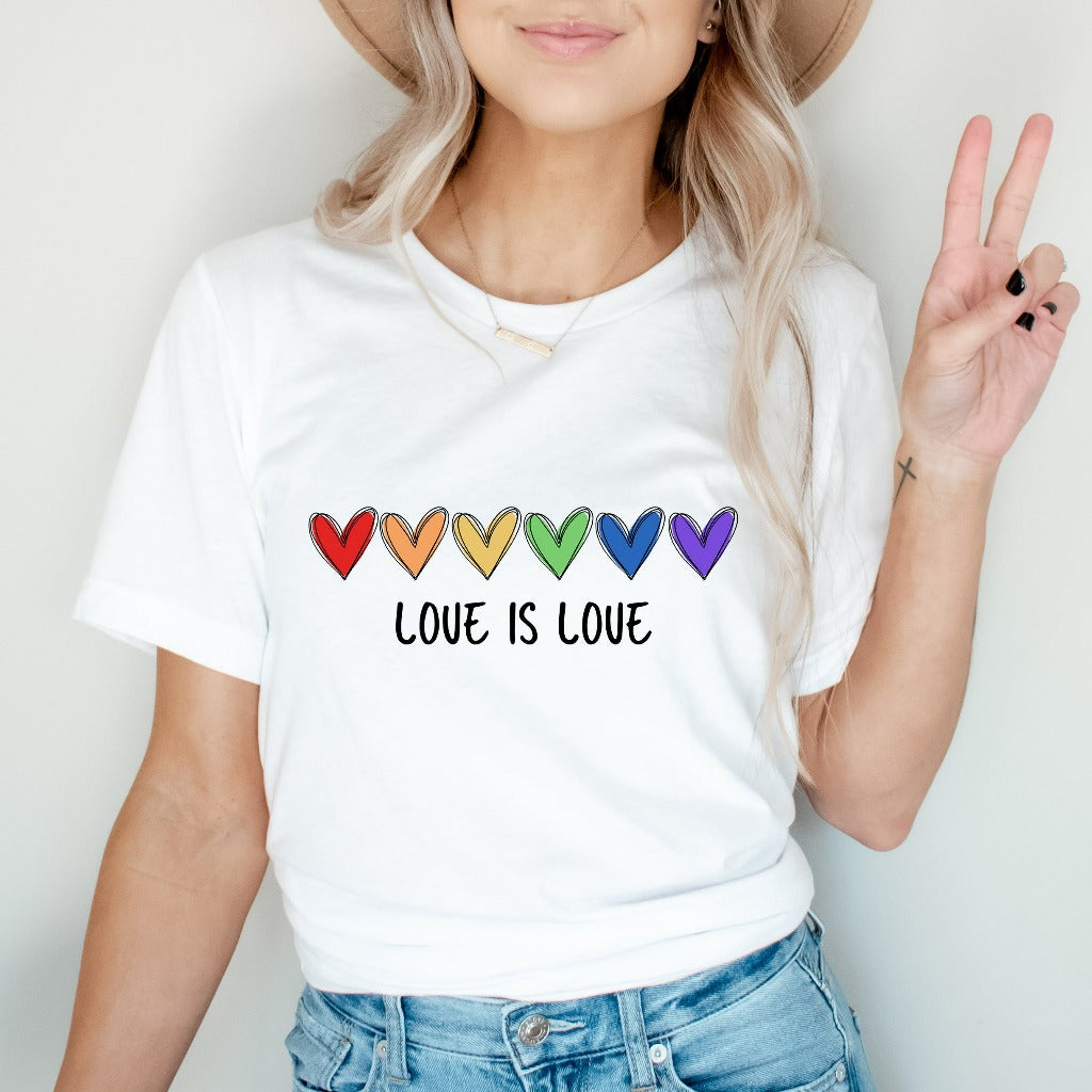 Rainbow Love is Love Shirt, Colorful LGBTQ Ally Apparel, Pride Events TShirt, Thoughtful Coming Out Gift, Rainbow Hearts Graphic Tee