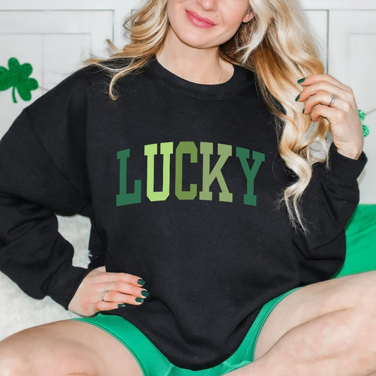 Cute Lucky Sweatshirt, Funny St Patrick's Day Crewneck, Happy Shamrock Sweater, Irish Gift for Her, Women's St Patricks Day Hoodie