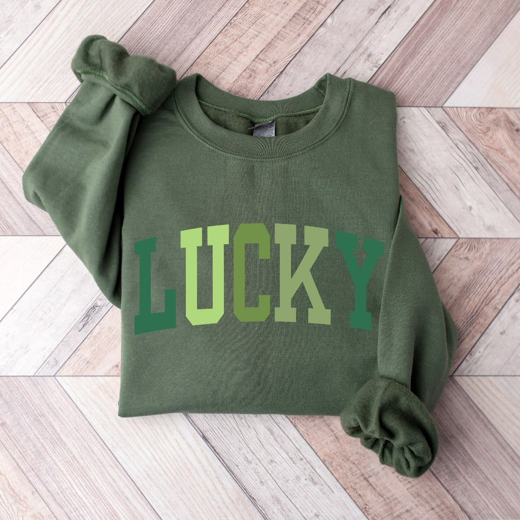 Cute Lucky Sweatshirt, Funny St Patrick's Day Crewneck, Happy Shamrock Sweater, Irish Gift for Her, Women's St Patricks Day Hoodie