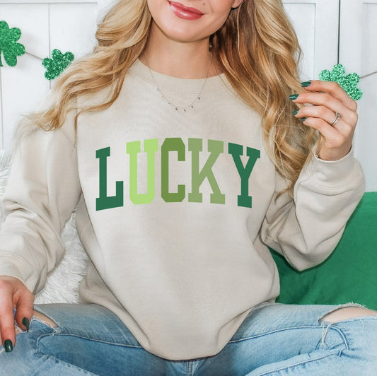 Cute Lucky Sweatshirt, Funny St Patrick's Day Crewneck, Happy Shamrock Sweater, Irish Gift for Her, Women's St Patricks Day Hoodie
