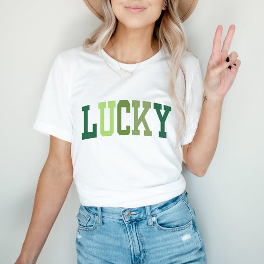 Cute Lucky Shirt, Funny St Patrick's Day TShirt, Happy Shamrock Graphic Tee, Irish Gift, Women's St Patricks Day Party Outfit