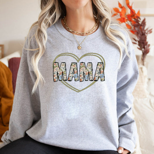 Mama Floral Heart Sweatshirt, Simple Mama Pullover Crewneck, Mother's Day Gift, New Mom Hoodie, Mom Birthday Christmas Present, Cute Mama