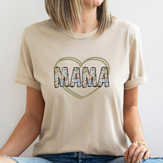Mama Floral Shirt with Heart, Simple Mama TShirt, Mother's Day Gift, Gift for New Mom, Birthday Gift, Cute Christmas Gift, Applique Style