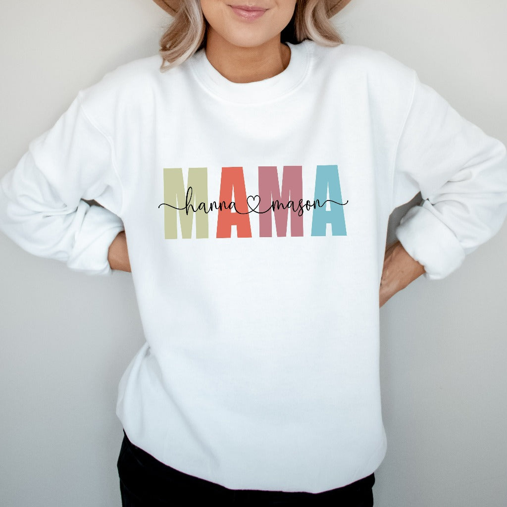 Personalized Mama Sweatshirt, Custom Mama with Kids Names Crewneck, Mother's Day Gift, New Mom Gift, Mom Birthday Christmas Gift, Mama Tee