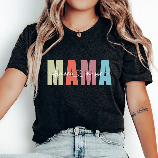 Personalized Mama Shirt, Custom Mama with Kids Names TShirt, Mother's Day Gift, Gift for New Mom, Mom Birthday Christmas Gift, Mama Tee