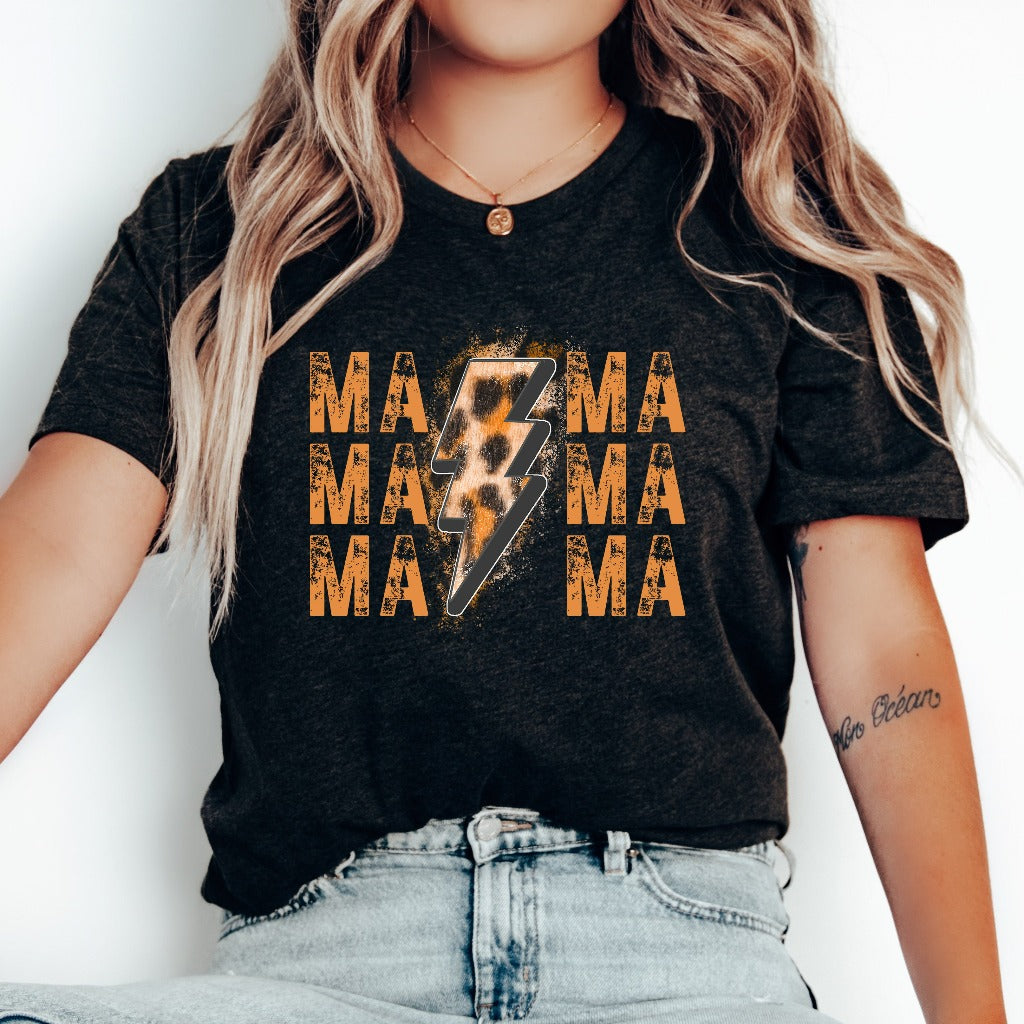 Mama Lightning Bolt Shirt, Leopard Print New Mom TShirt, Mother's Day Gift, Gift for New Mom, Mom Birthday Graphic Tee, Mama Christmas Gift