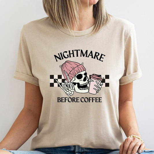 Nightmare Before Coffee Shirt, Funny Coffee TShirt, Skeleton Halloween Graphic Tee, Coffee Fall Shirt, Fall Skeleton T-Shirt for Women