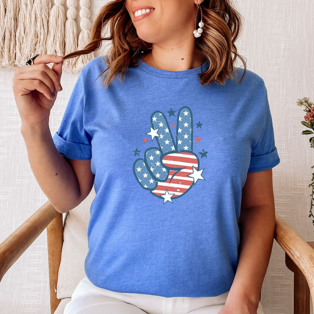 Peace Sign American Flag Shirt, 4th of July TShirt, Star American Graphic Tee, Independence Day Shirt, Fourth of July Shirt, Trendy Popular