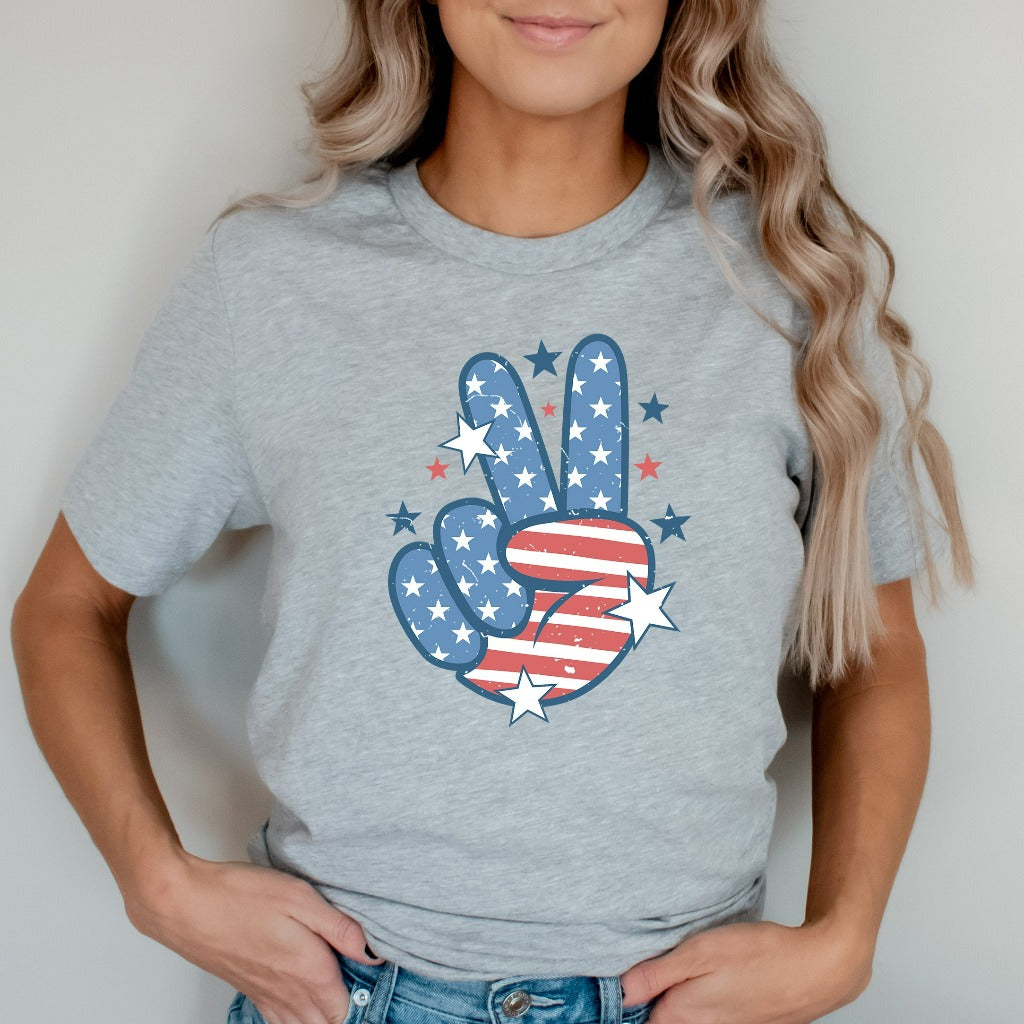 Peace Sign American Flag Shirt, 4th of July TShirt, Star American Graphic Tee, Independence Day Shirt, Fourth of July Shirt, Trendy Popular