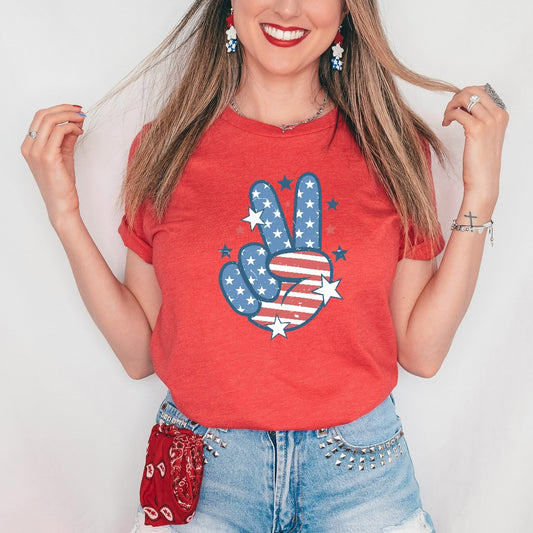 Peace Sign American Flag Shirt, 4th of July TShirt, Star American Graphic Tee, Independence Day Shirt, Fourth of July Shirt, Trendy Popular